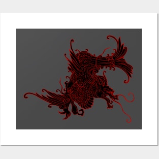 Asian Dragon in Black and Red Posters and Art